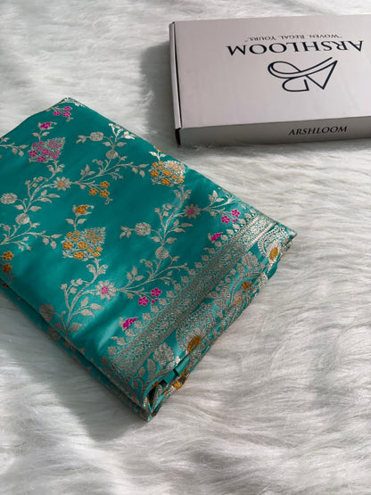 Sea Green Minakari Floral Mashru Silk Saree