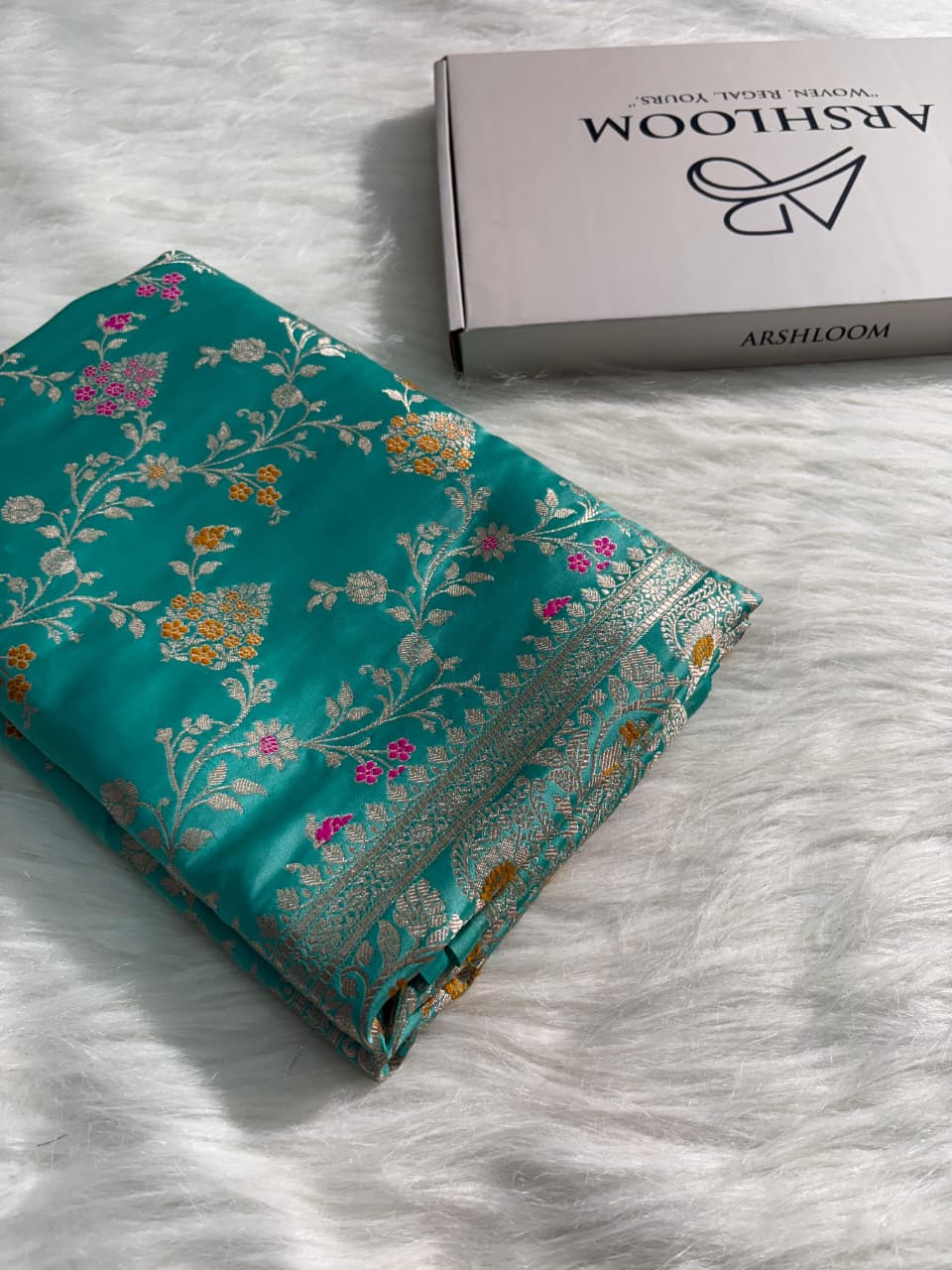 Sea Green Minakari Floral Mashru Silk Saree