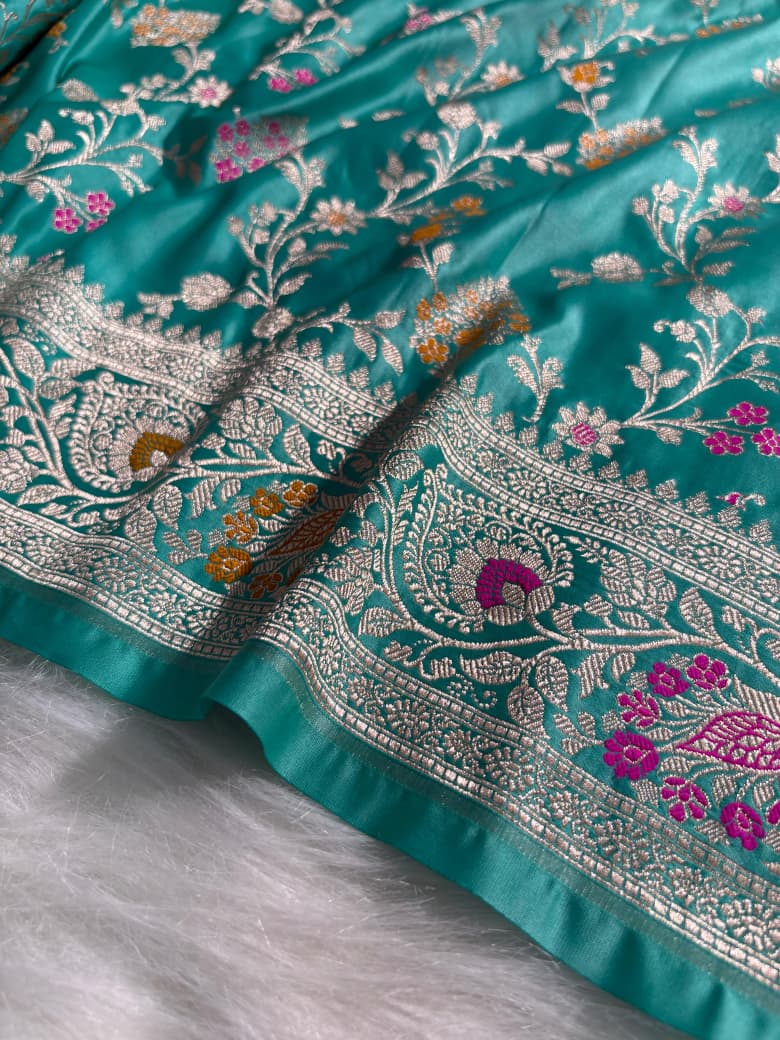 Sea Green Minakari Floral Mashru Silk Saree