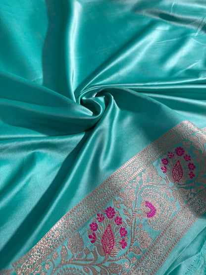 Sea Green Minakari Floral Mashru Silk Saree