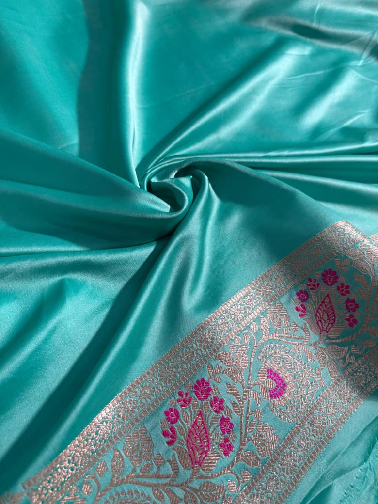 Sea Green Minakari Floral Mashru Silk Saree