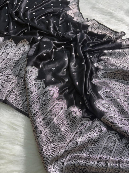 Premium Black Skirt Border Mashru Silk Saree