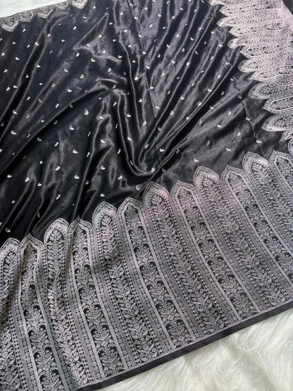 Premium Black Skirt Border Mashru Silk Saree