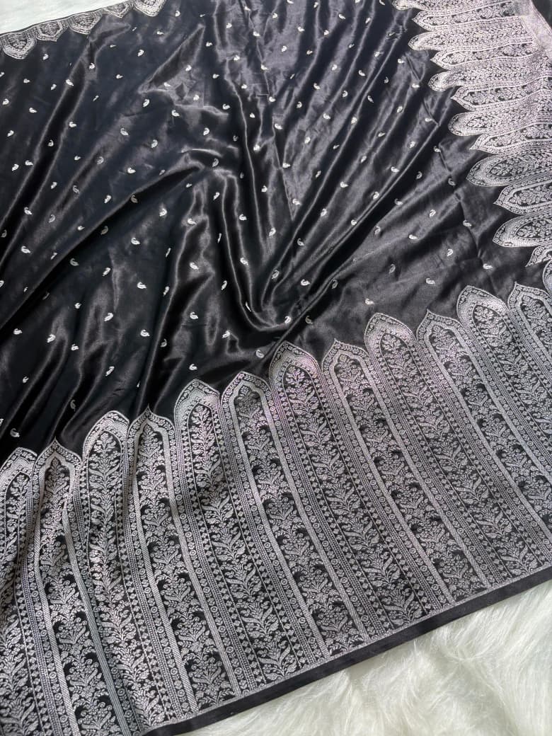 Premium Black Skirt Border Mashru Silk Saree
