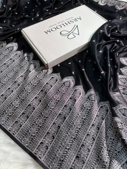 Premium Black Skirt Border Mashru Silk Saree