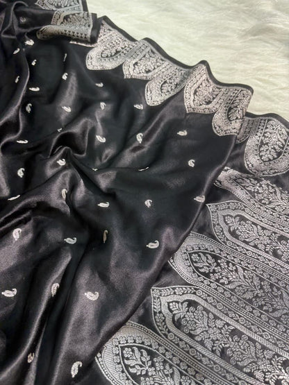 Premium Black Skirt Border Mashru Silk Saree