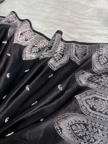 Premium Black Skirt Border Mashru Silk Saree
