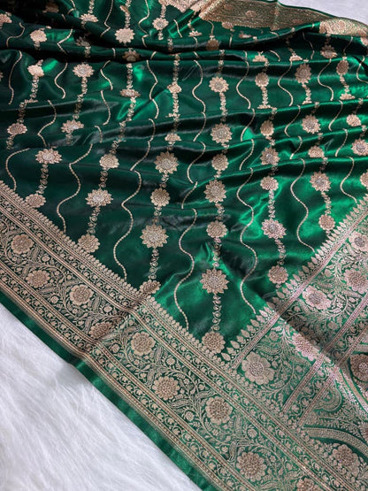 Bottle Green Satin Silk Cross Floral with Swavroski Work