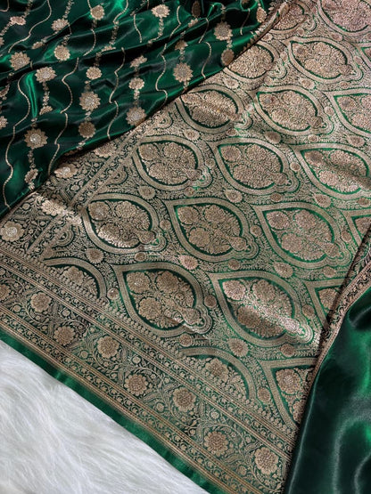 Bottle Green Satin Silk Cross Floral with Swavroski Work