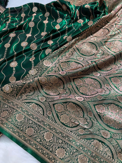 Bottle Green Satin Silk Cross Floral with Swavroski Work