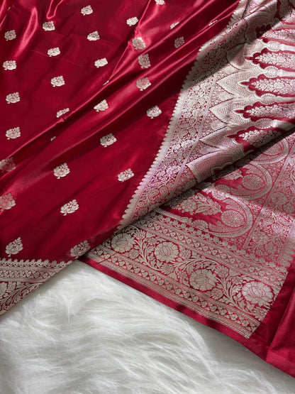Maroon Shades Boota Satin Katan Silk Saree