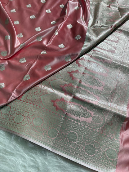 Rose Gold Shades Boota Satin Katan Silk Saree