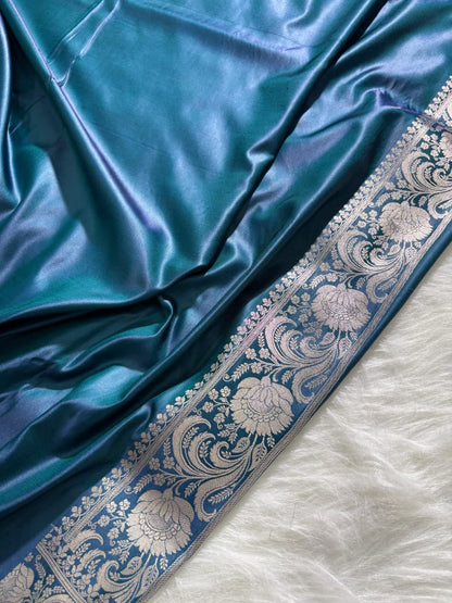 Purple - Navy Blue Shades Mashru Silk in Geometric Jaal Motifs