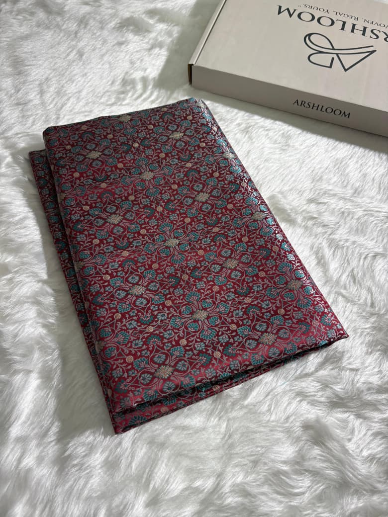 Wine-Maroon Jamawar Tanchoi Katan Silk Saree SKTM-14