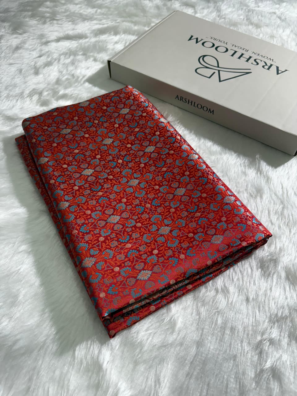 Crimson Red Jamawar Tanchoi Katan Silk Saree SKTM-14