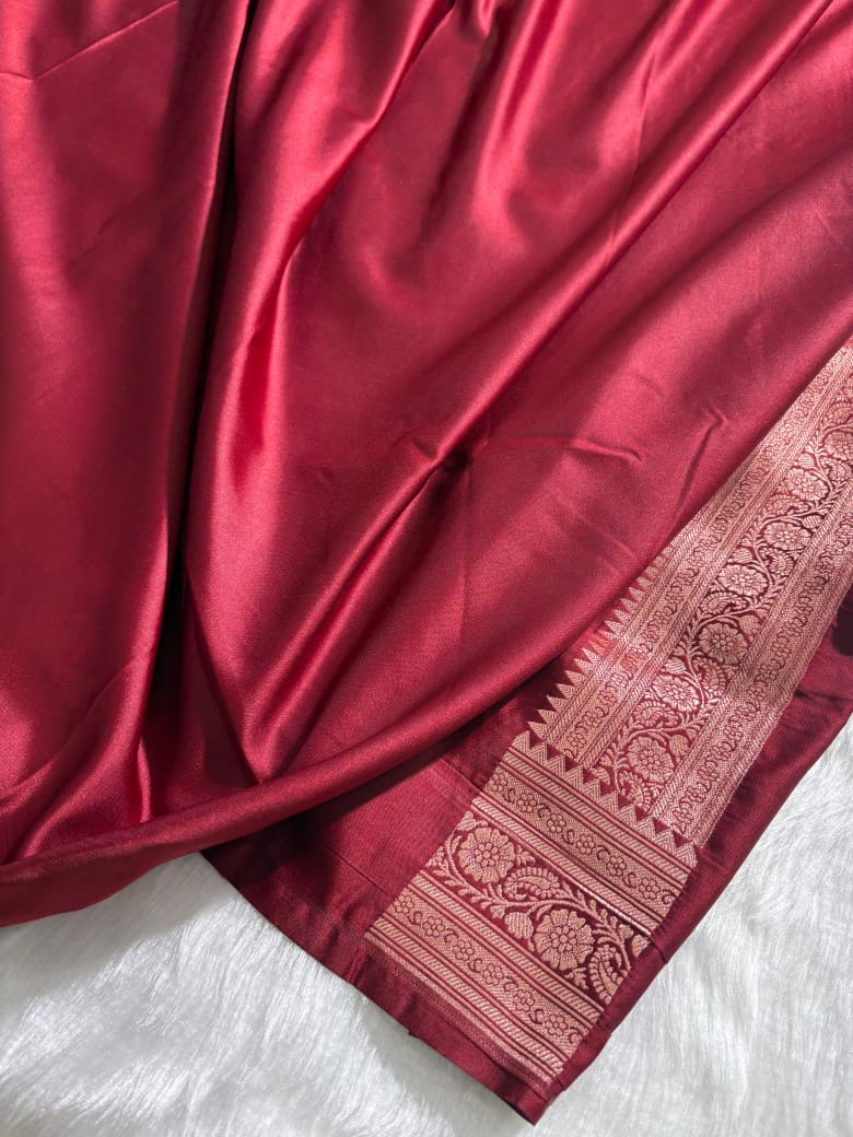 Maroon Shade Booti Pattern Mashru Silk Saree MS29z