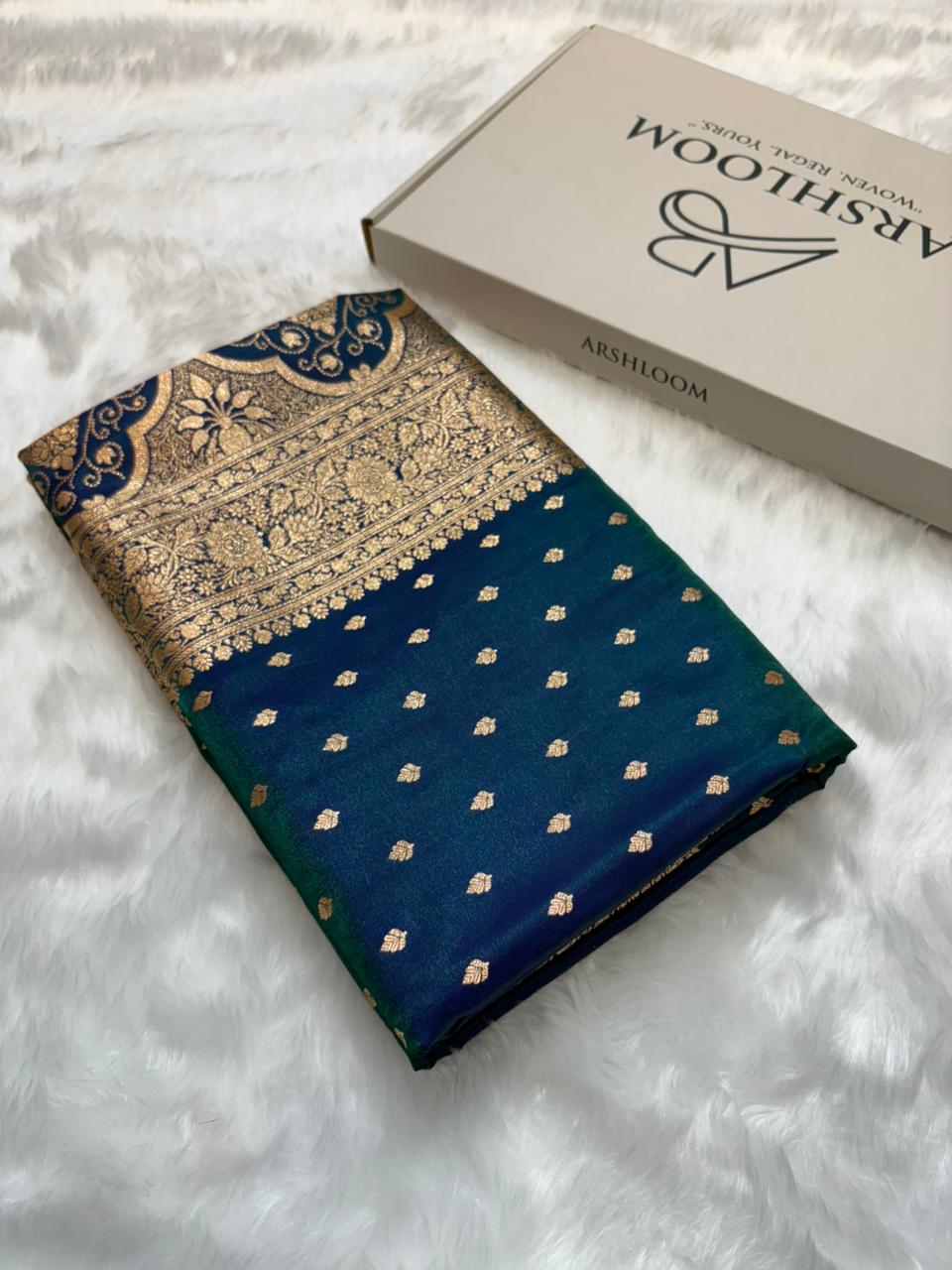 Ultra Light Weight Satin Silk Booti in Peacock Shades