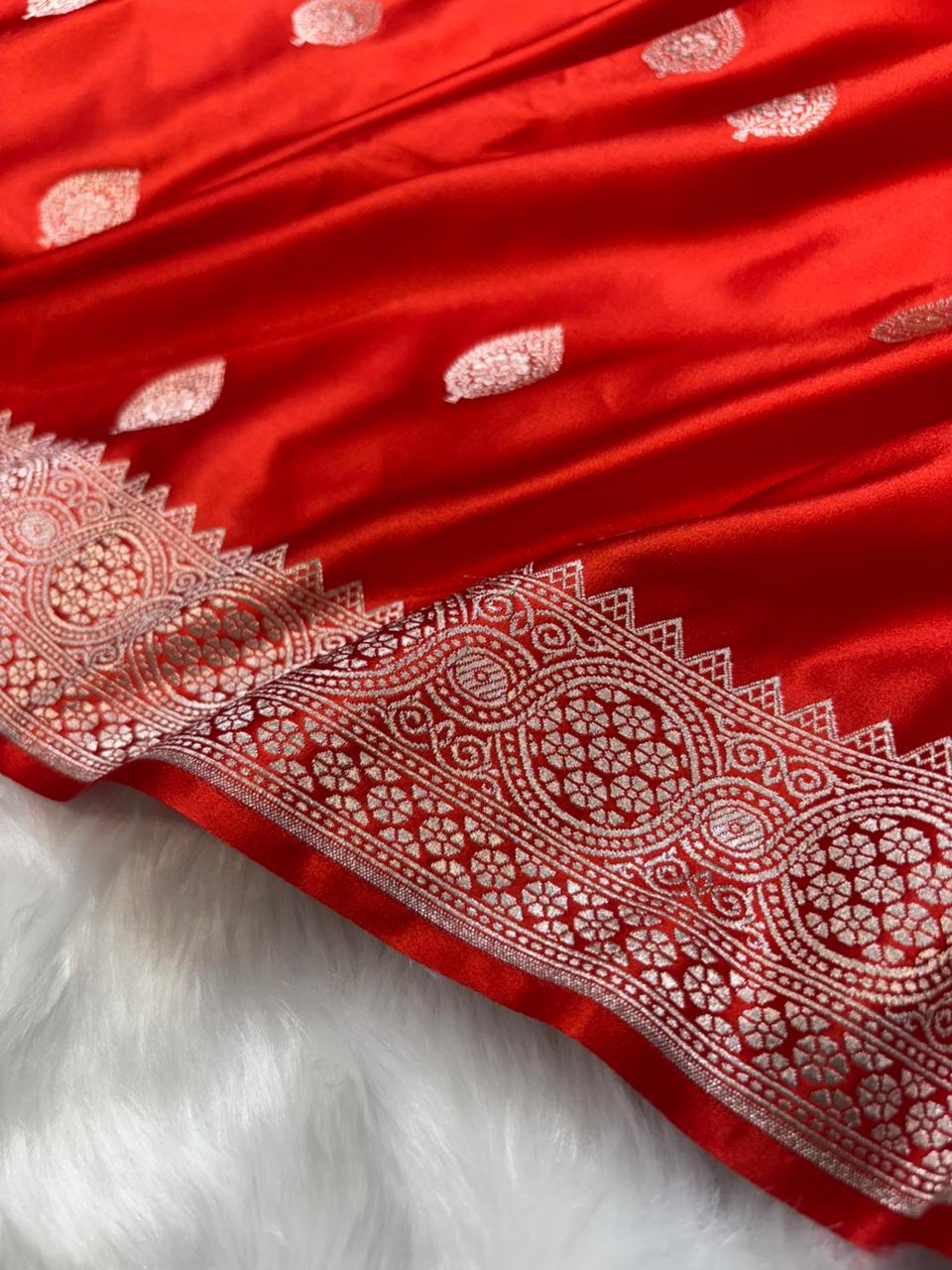 Banarasi Orange Mashru Boota Silk Saree