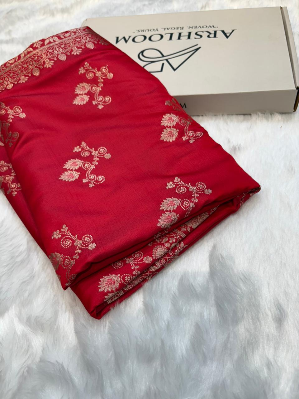Banarasi Red Shades Floral Meena Mashru Silk Saree