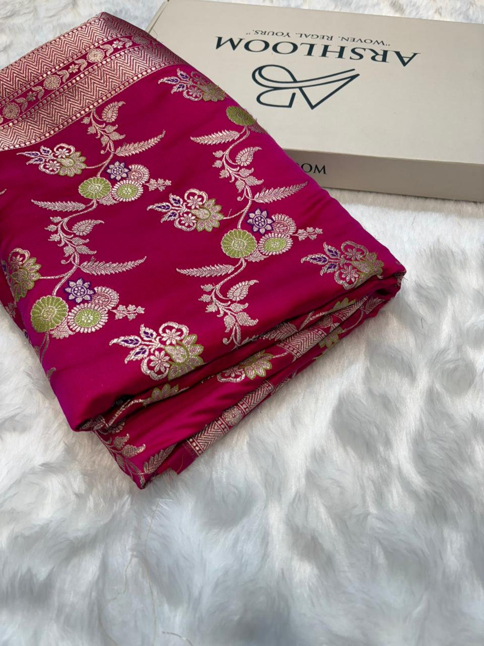 Rani Pink Floral Jaal Minakari Mashru Silk Saree