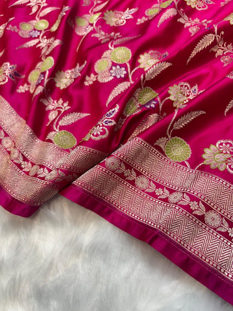 Rani Pink Floral Jaal Minakari Mashru Silk Saree