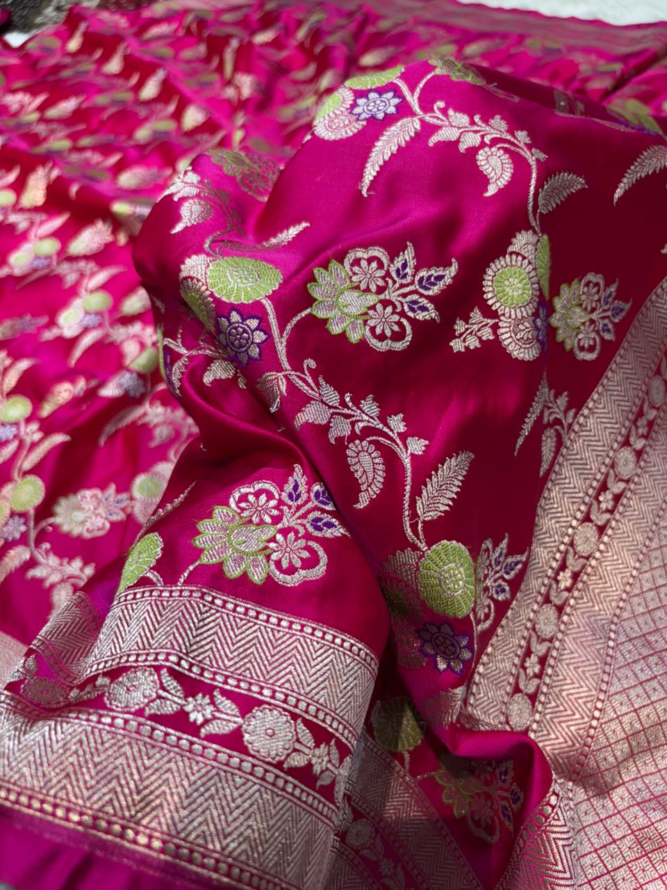 Rani Pink Floral Jaal Minakari Mashru Silk Saree