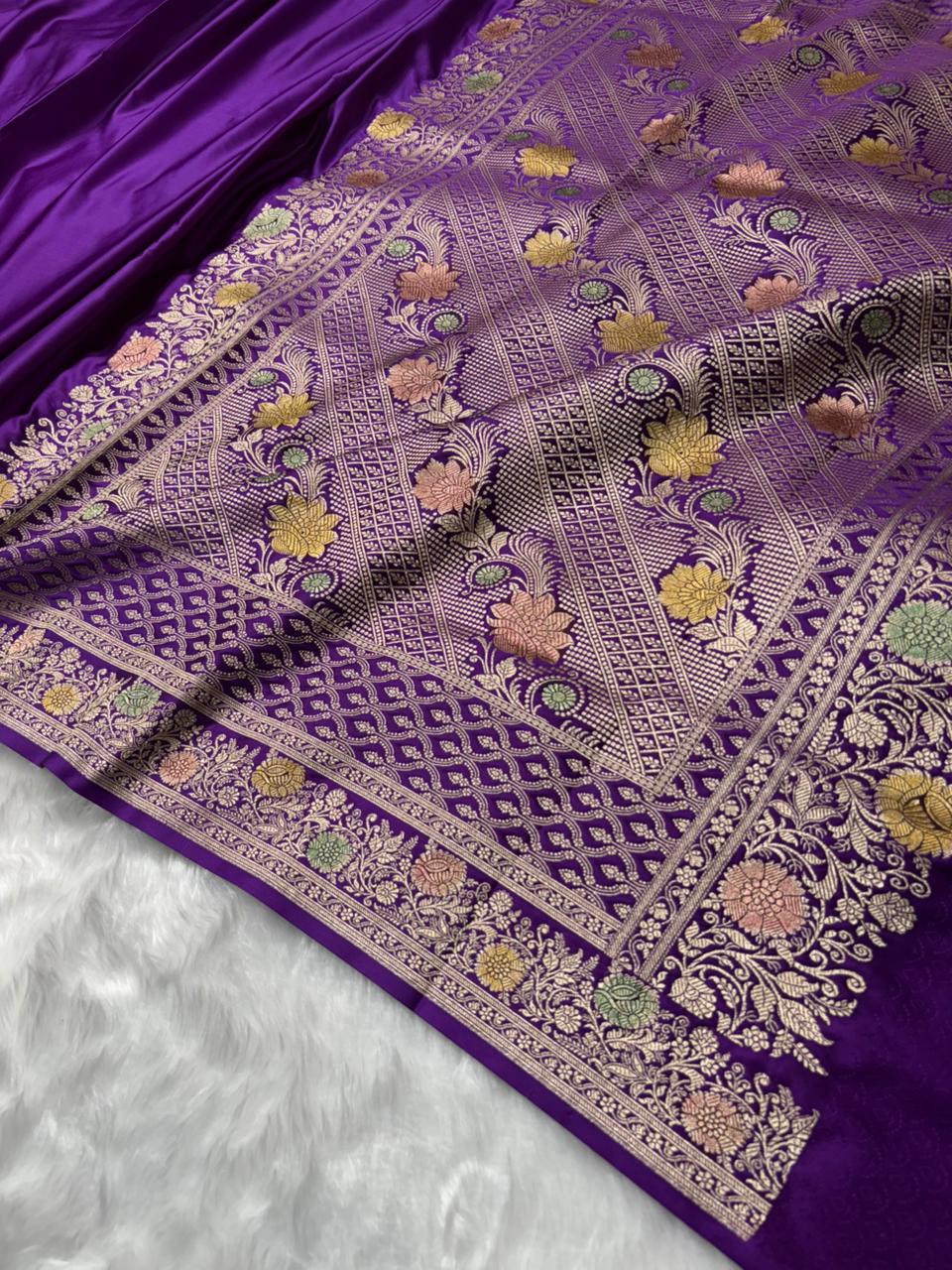 Purple Minakari Shades Plain Mashru Silk Saree
