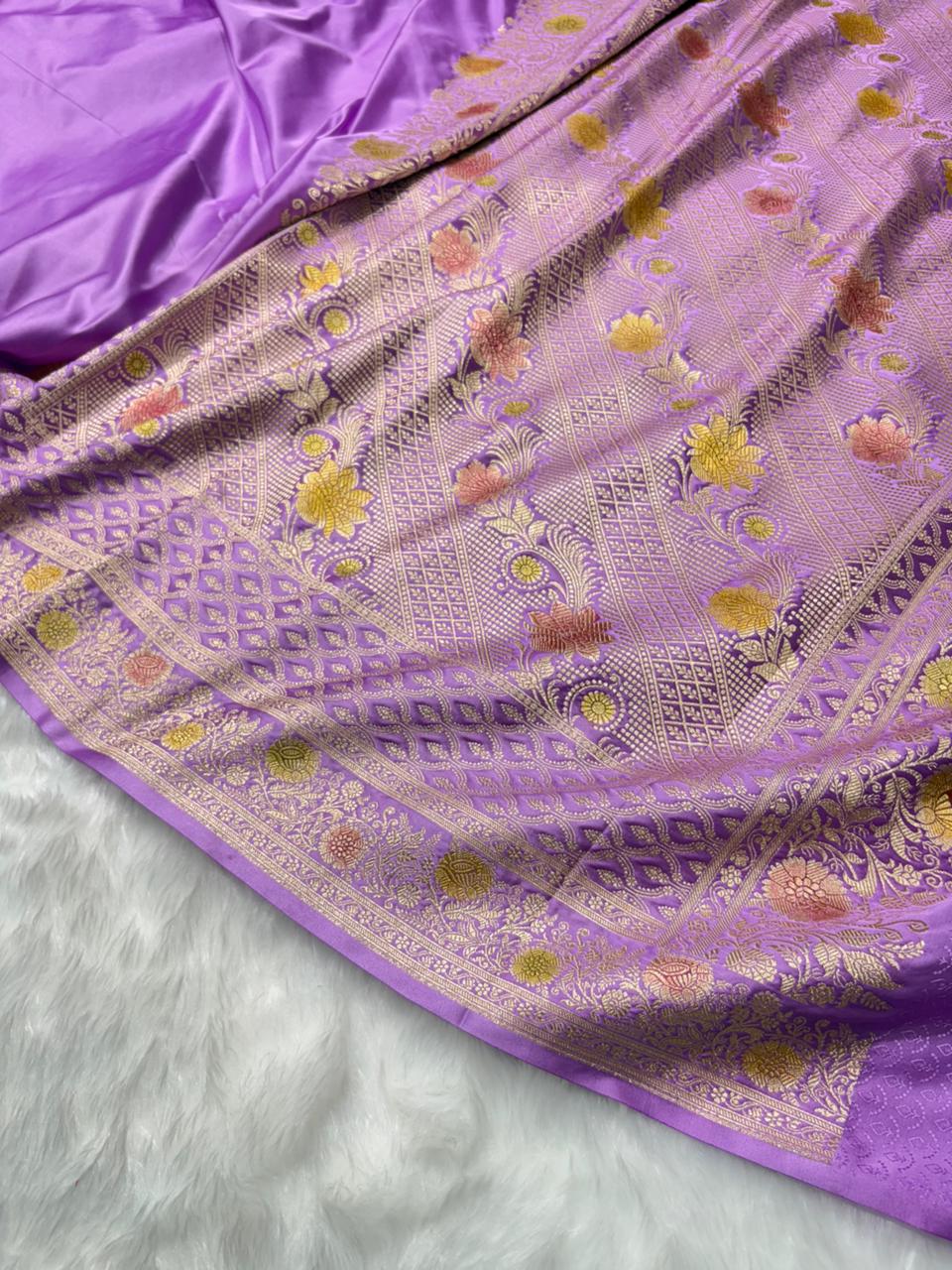 Lavender Minakari Shades Plain Mashru Silk Saree