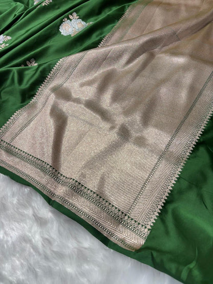 Bottle Green Shades Floral Boota Mashru Silk Saree