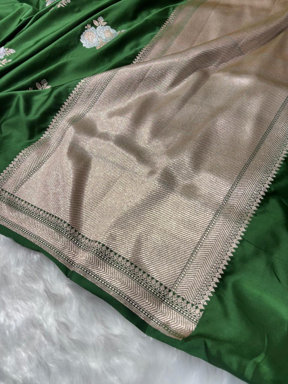 Bottle Green Shades Floral Boota Mashru Silk Saree