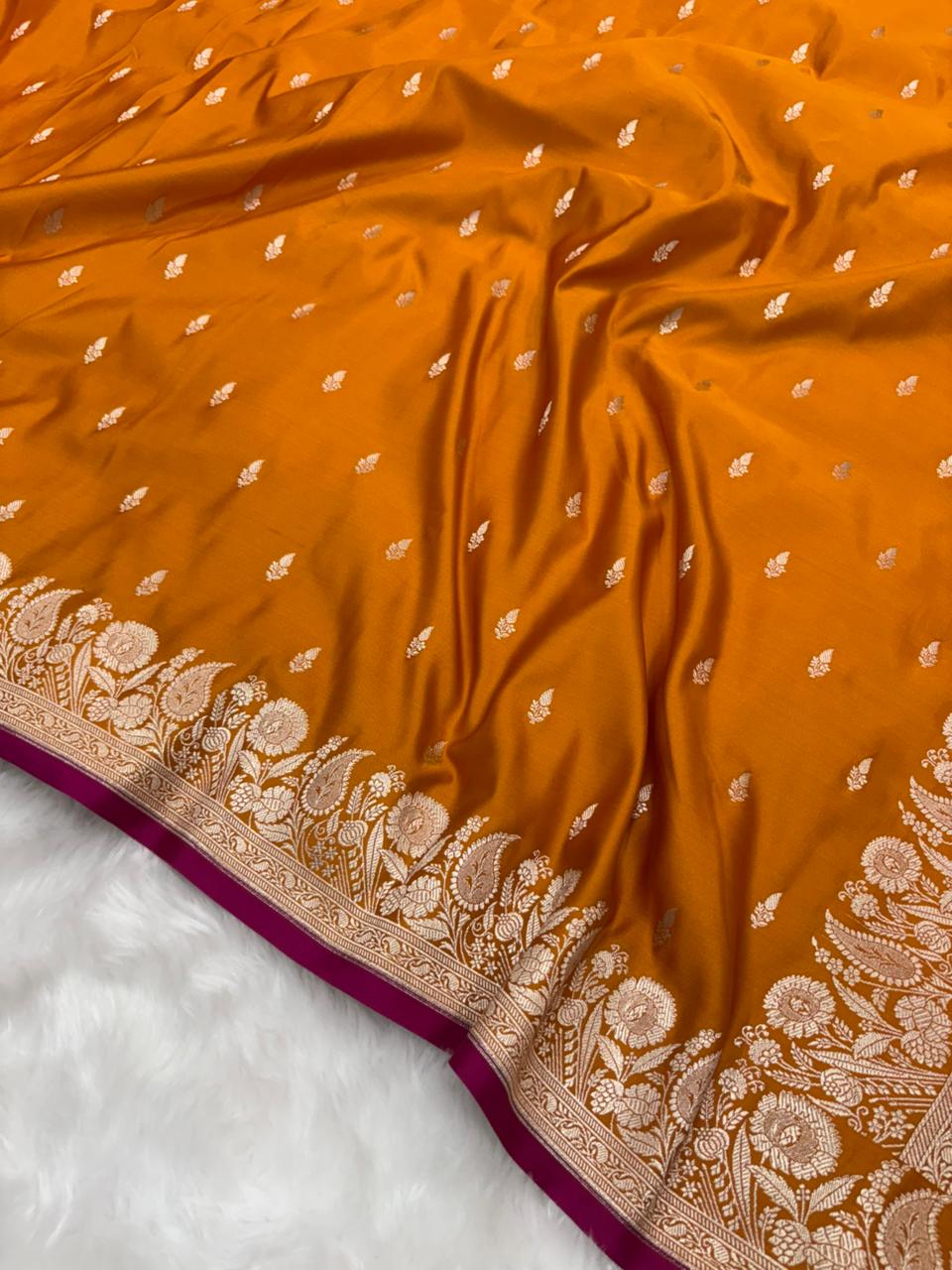 Banarasi Satin Katan Saree in Mustard Gold Shades