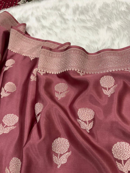 Mauve Pink Shades Floral Boota Mashru Silk Saree