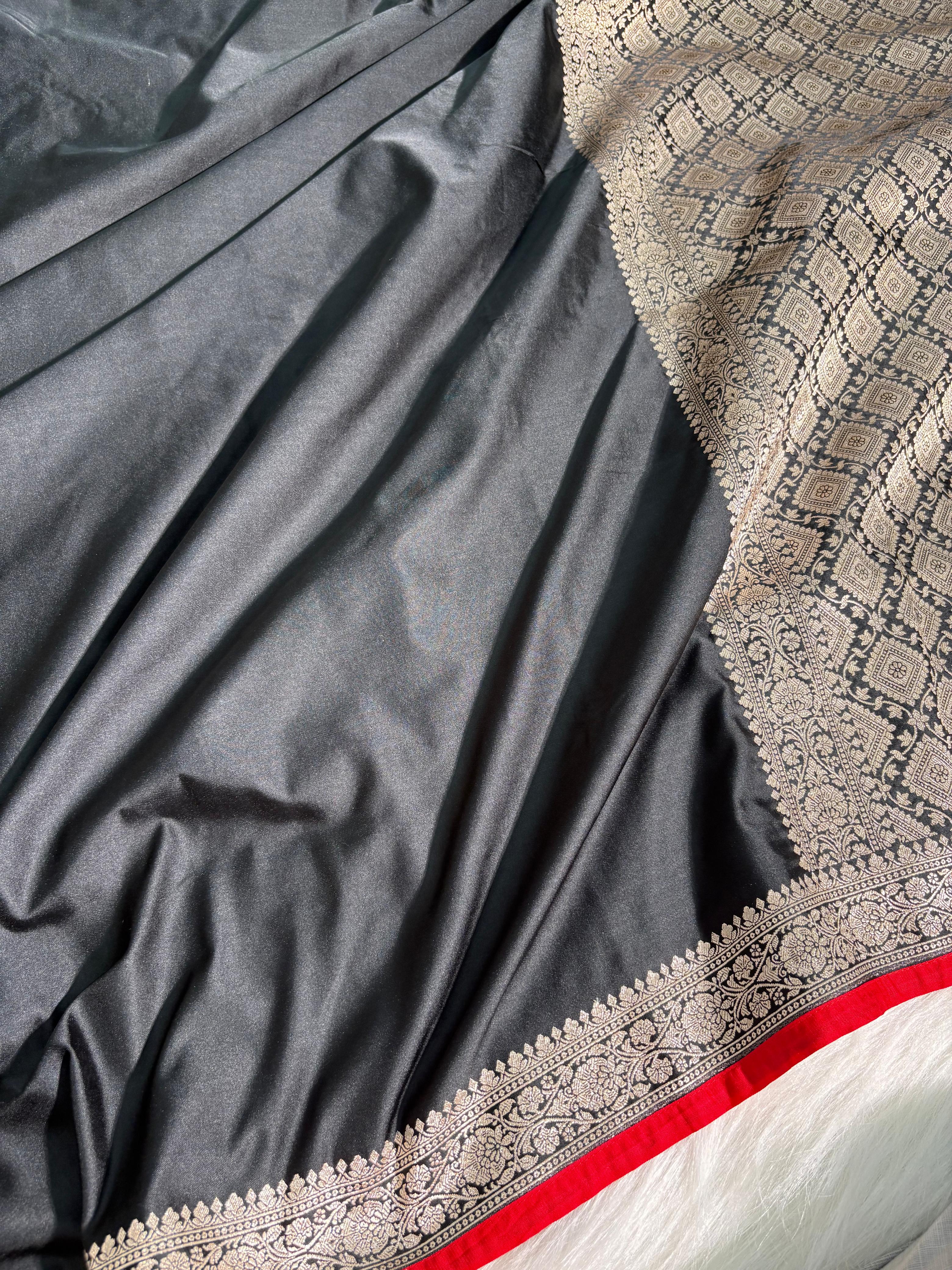 Banarasi Plain Katan Silk Saree in Black Shade