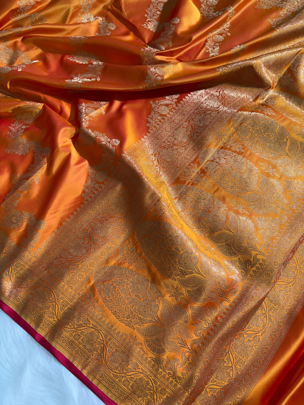 Mustard Floral Cross Jaal Pattern Mashru Silk Saree
