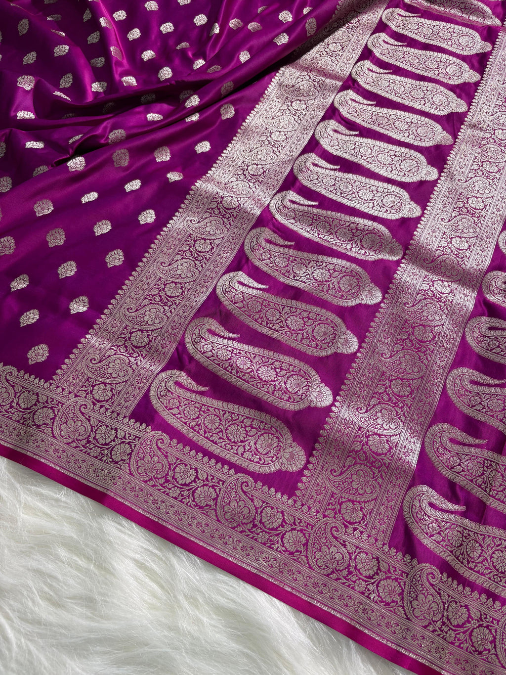 Magenta Pink Boota Satin Katan Silk Saree