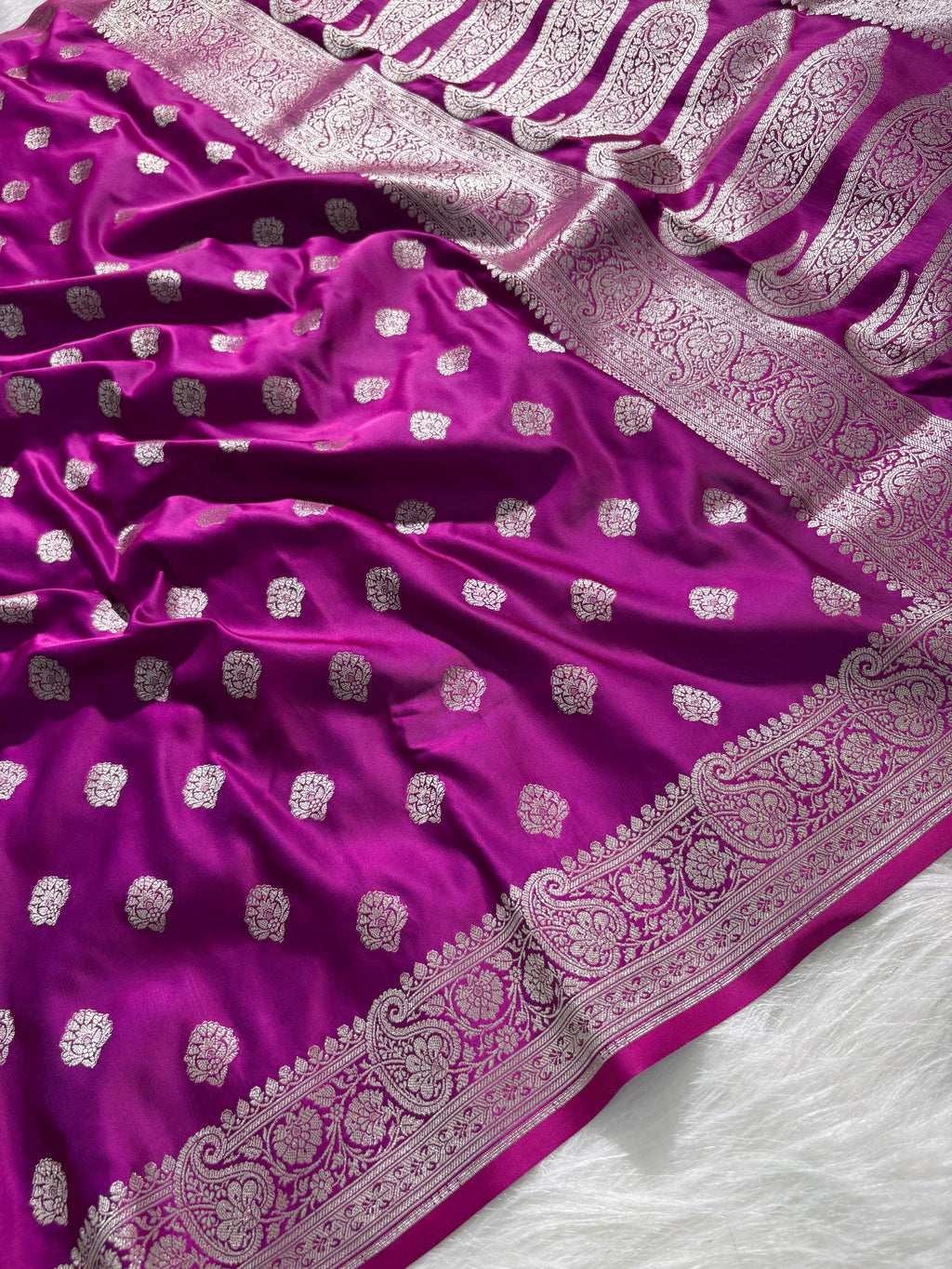 Magenta Pink Boota Satin Katan Silk Saree