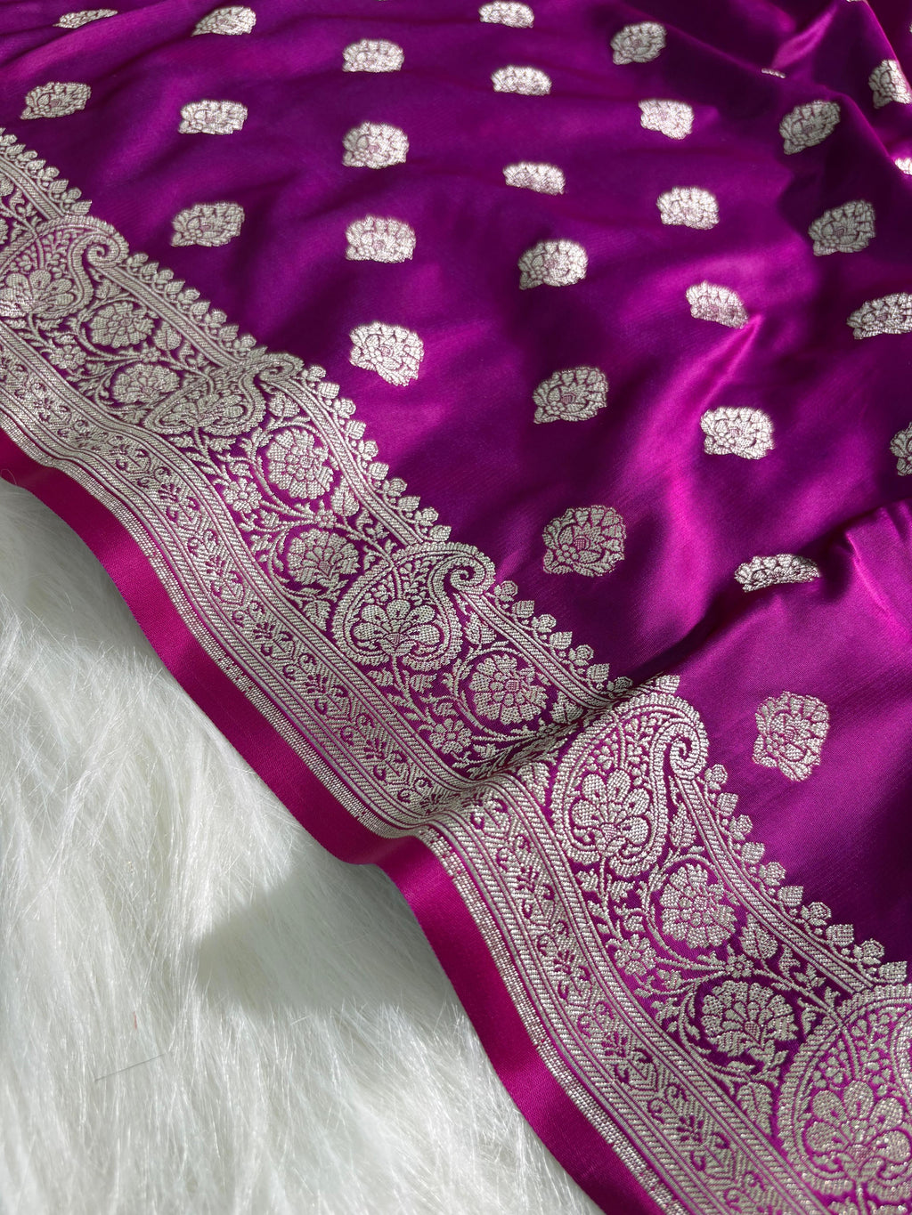 Magenta Pink Boota Satin Katan Silk Saree