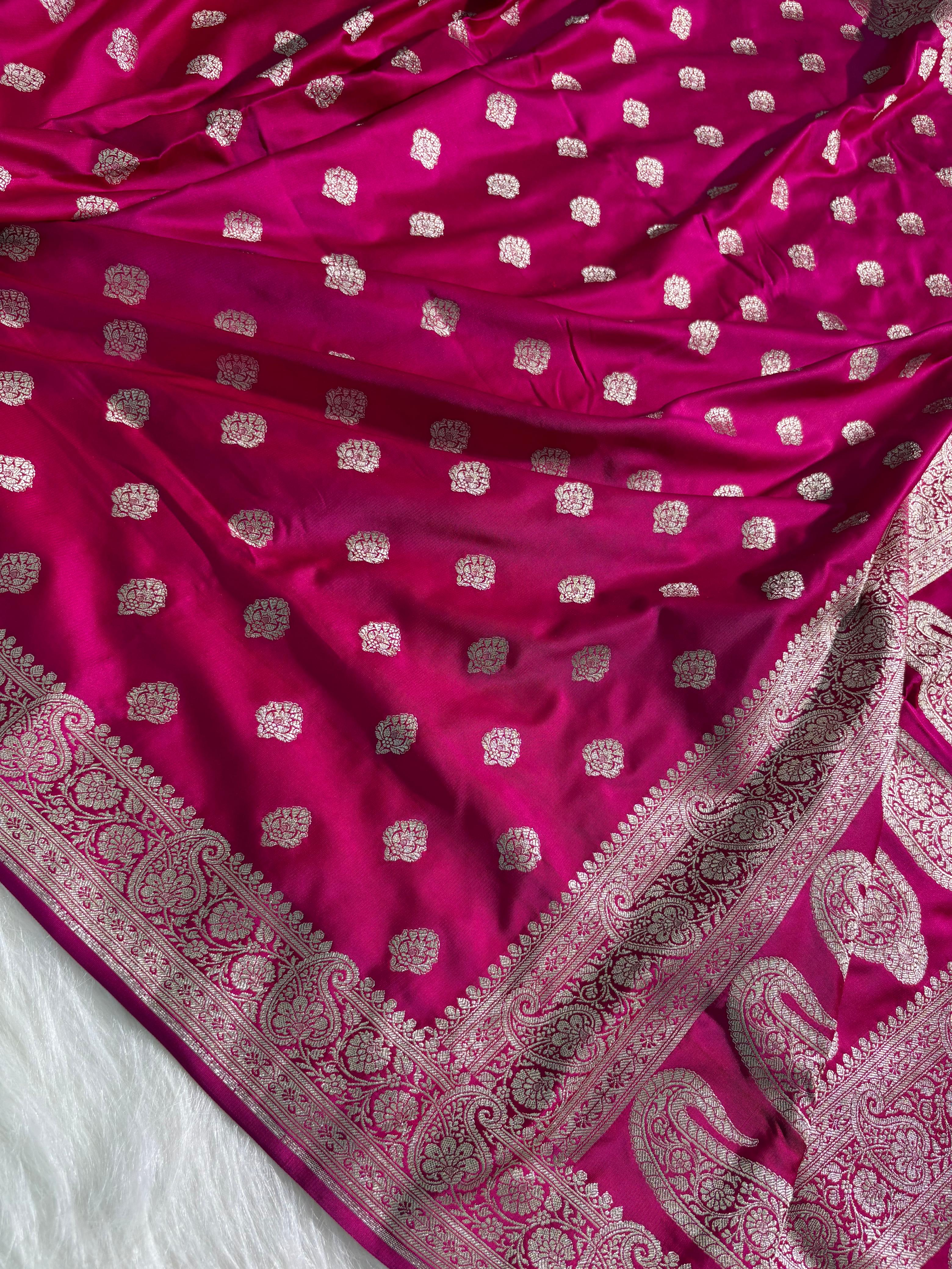 Rani Boota Satin Katan Silk Saree