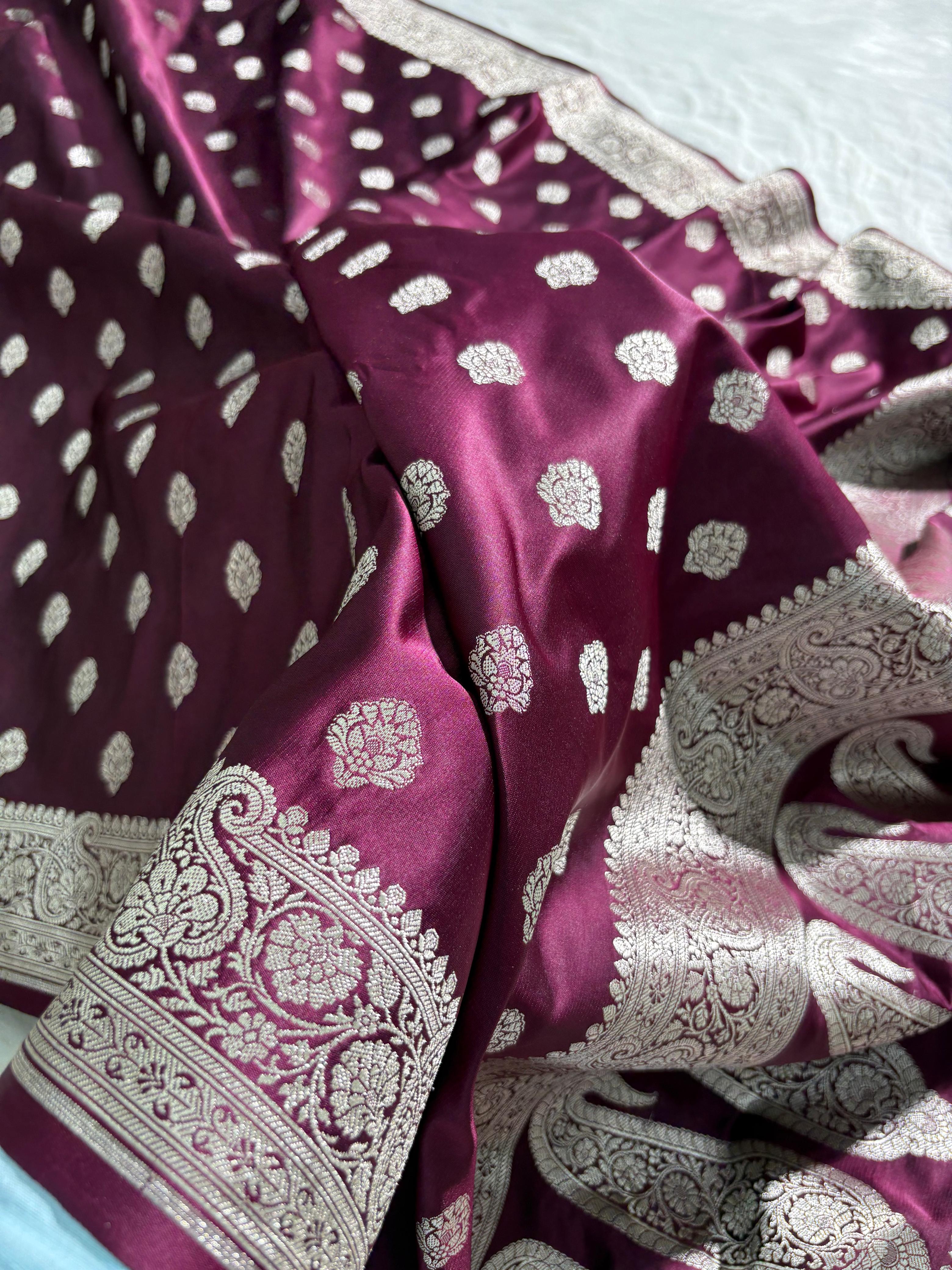 Wine Shade Satin Katan Silk Saree