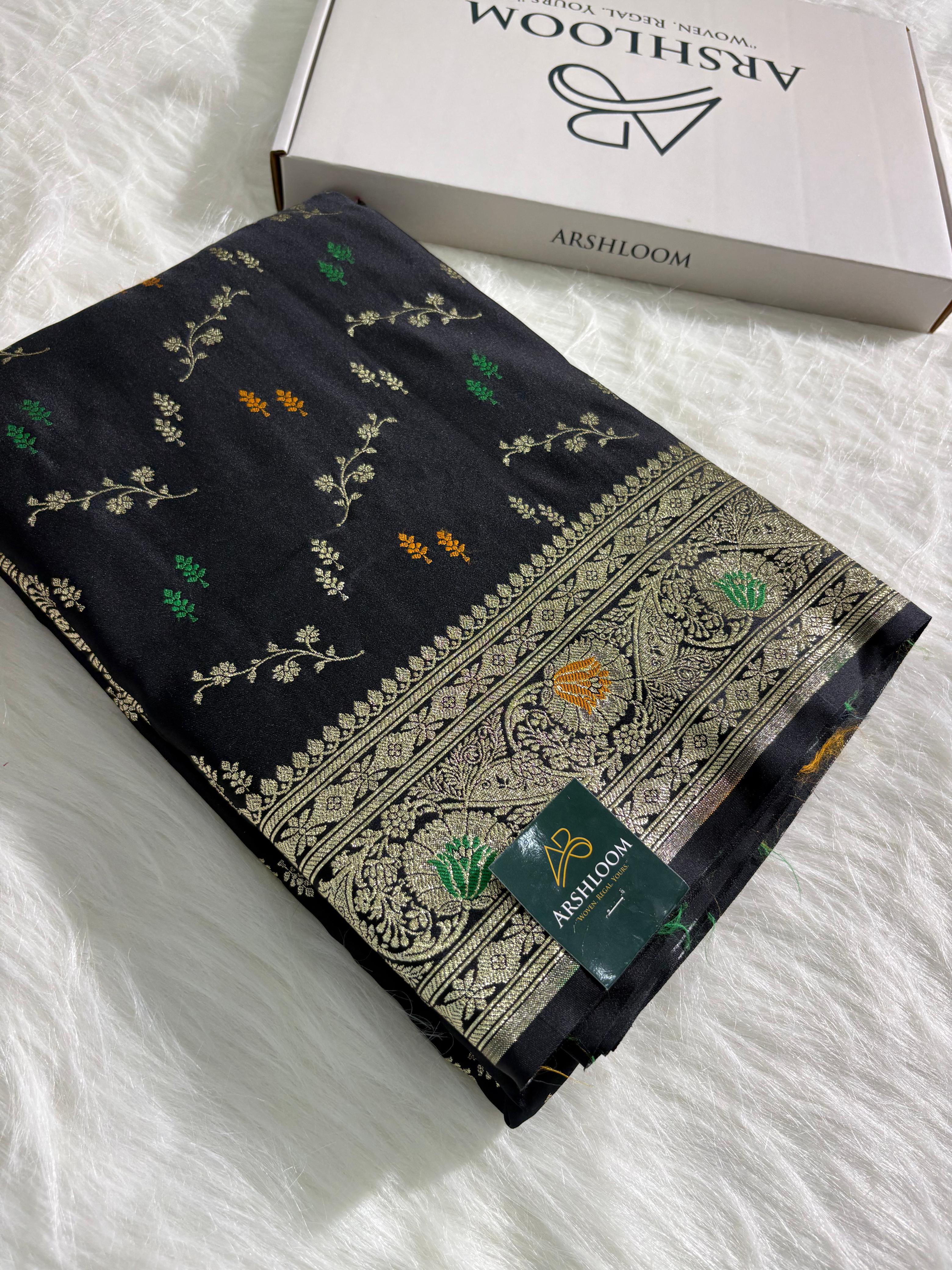 Black Floral Minakari Mashru Silk Saree