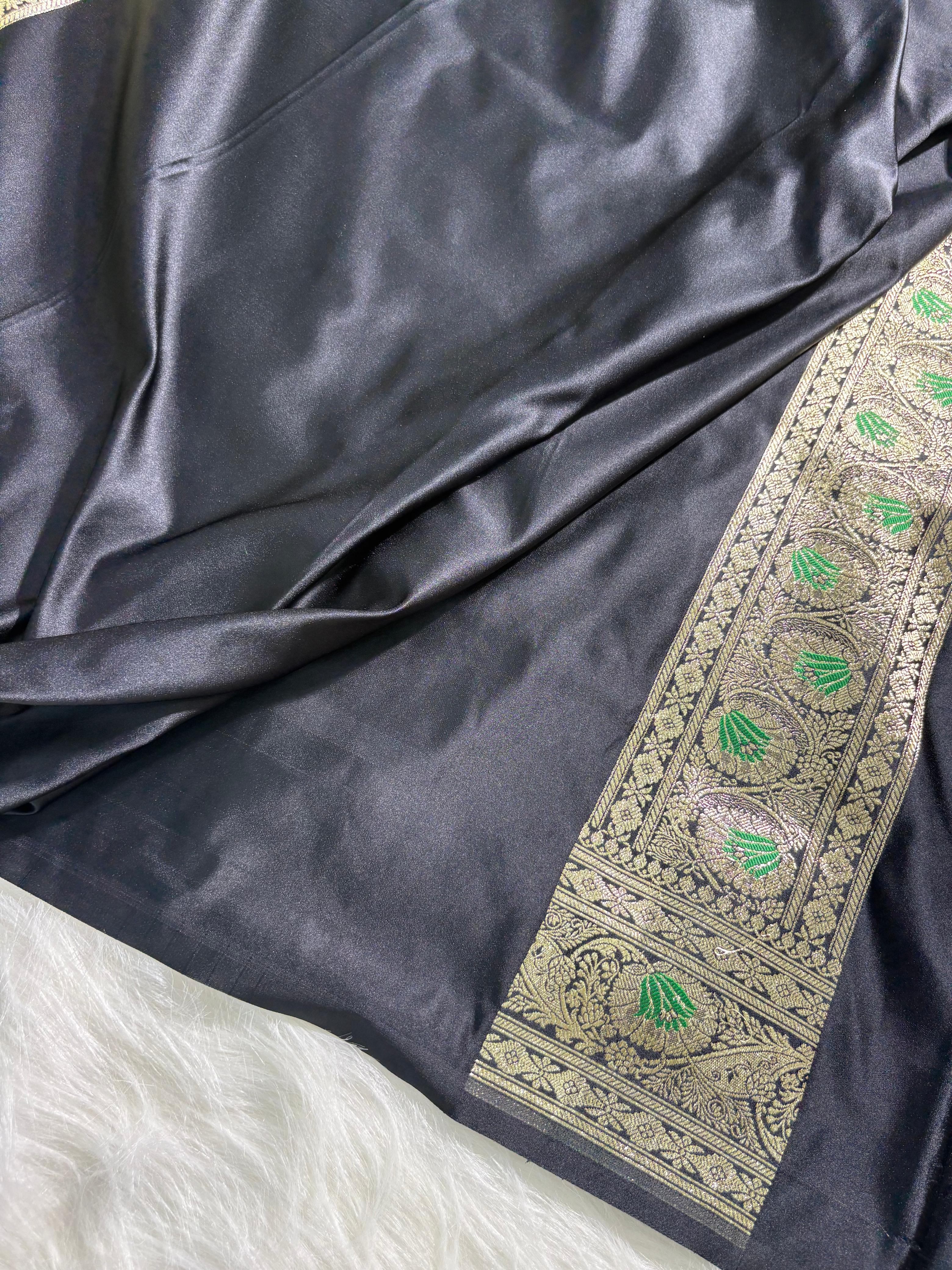 Black Floral Minakari Mashru Silk Saree