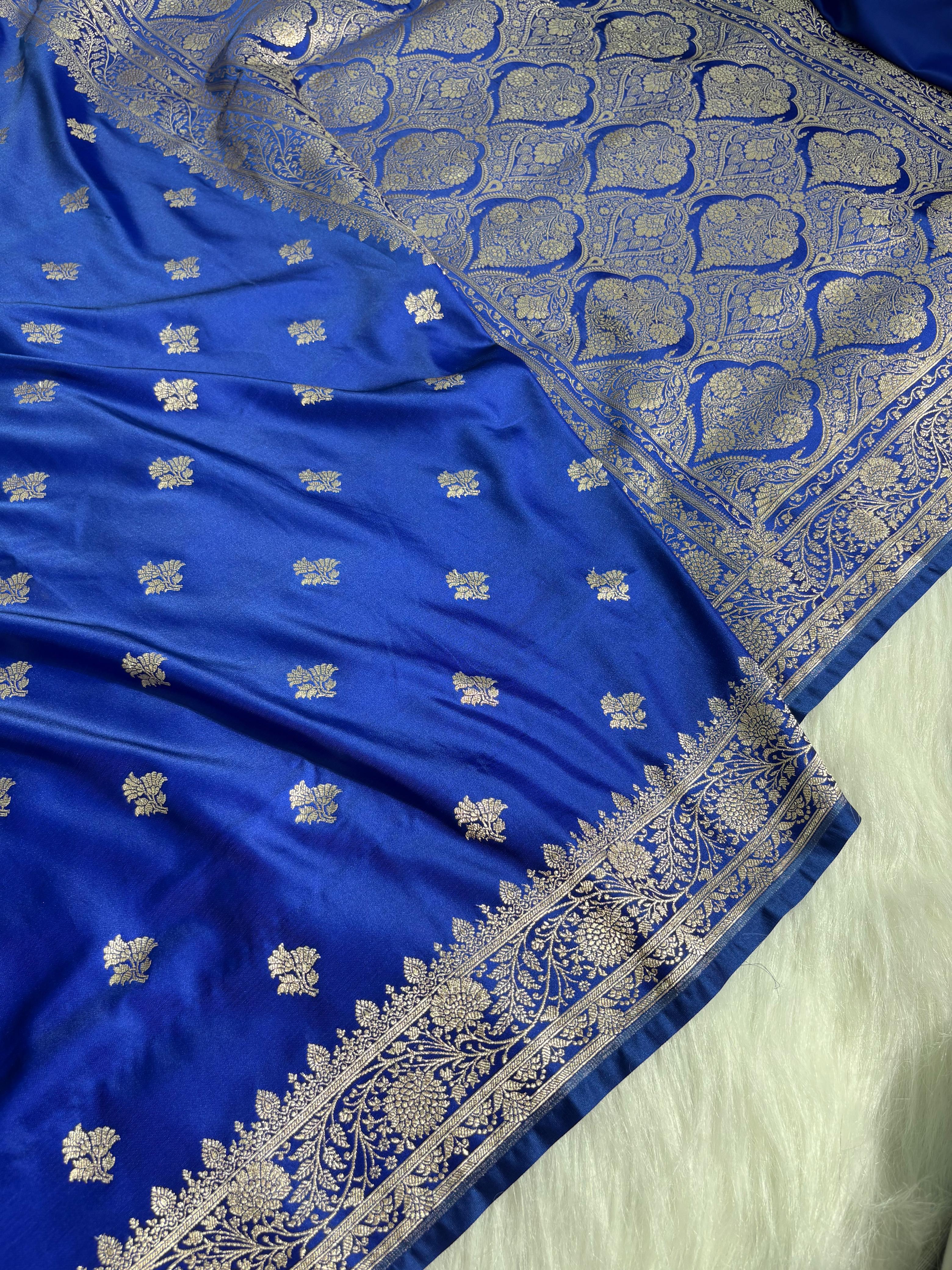 Saphhire Blue Katan Banarasi Silk Saree