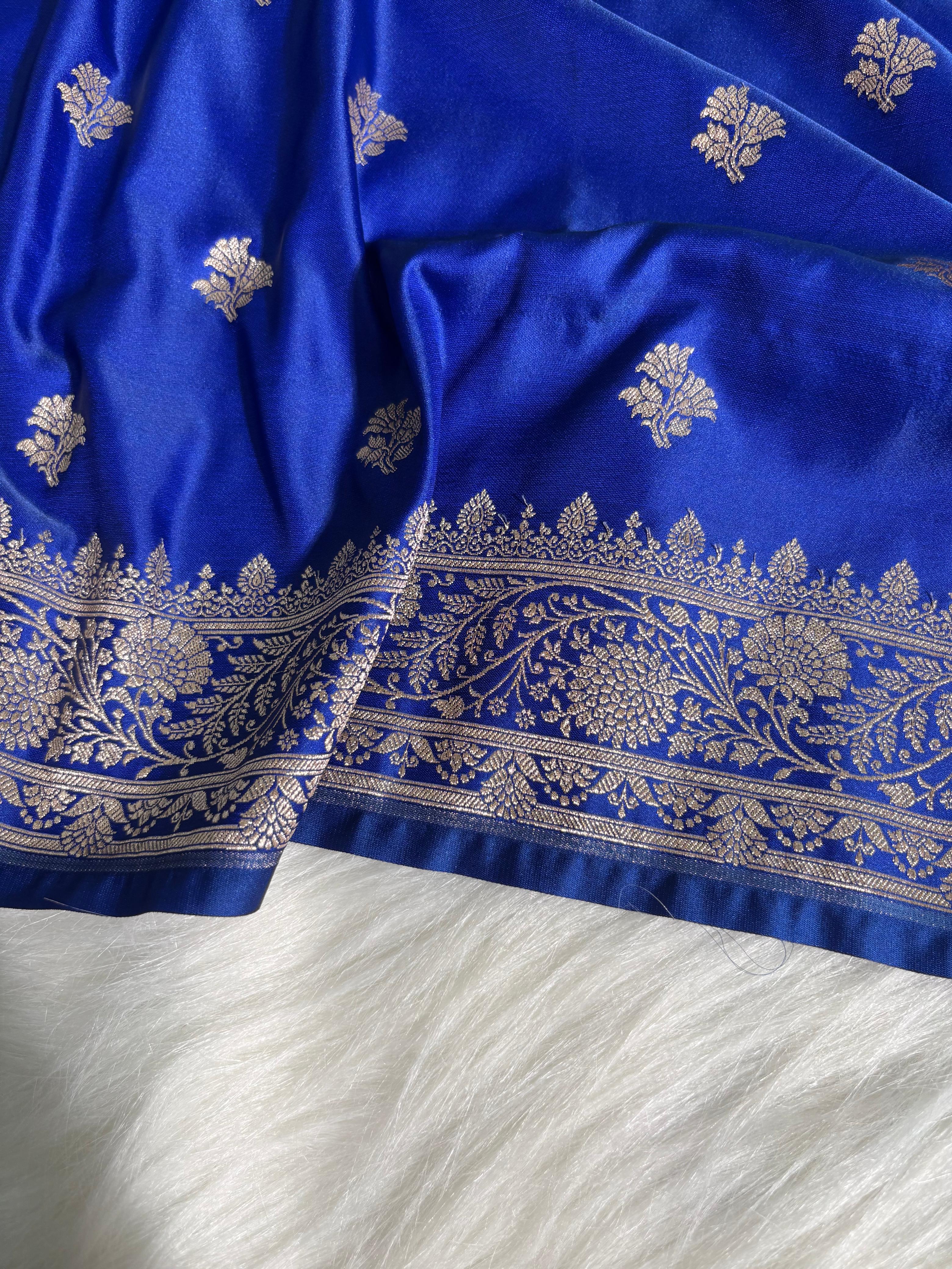 Saphhire Blue Katan Banarasi Silk Saree
