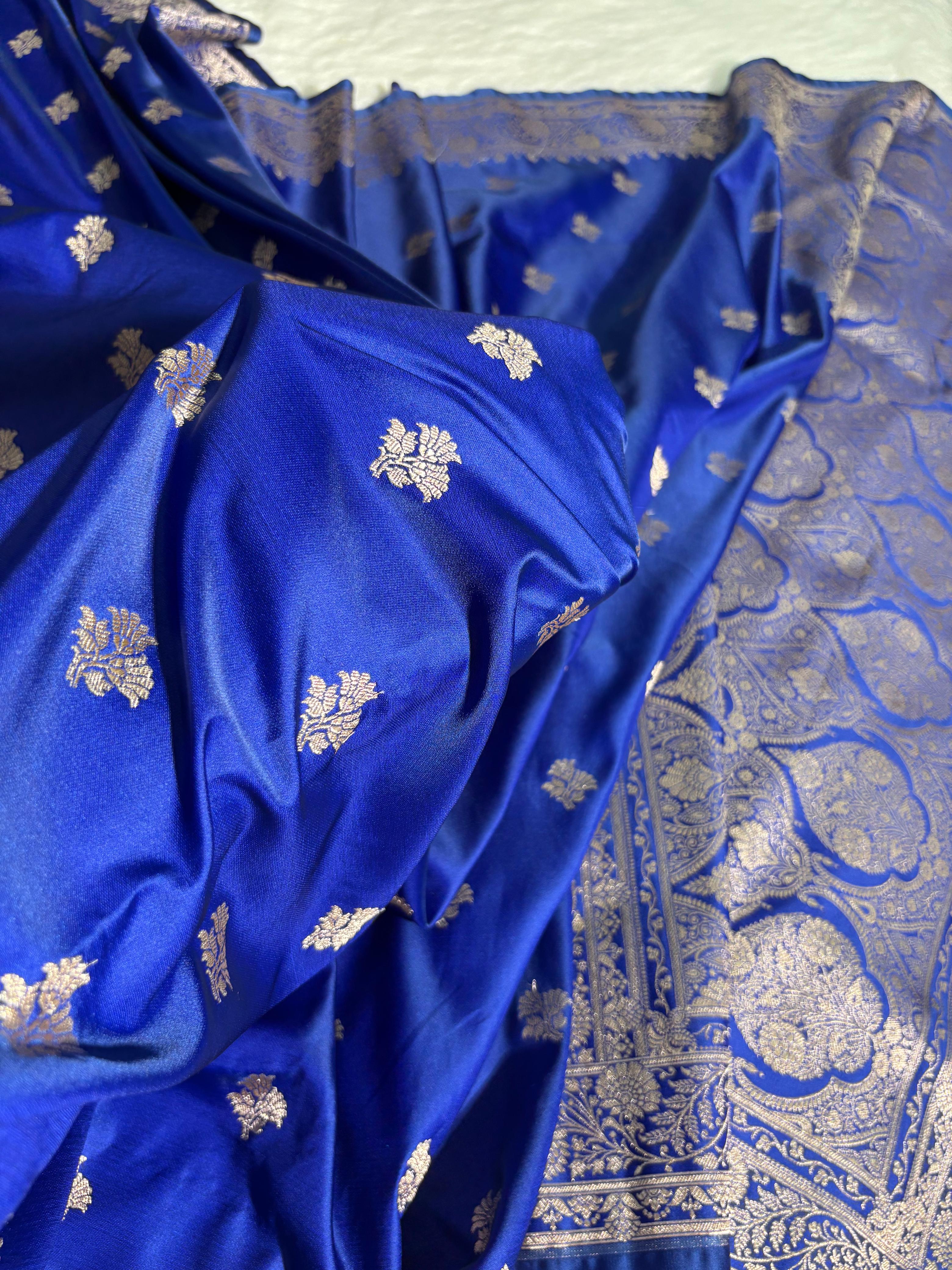 Saphhire Blue Katan Banarasi Silk Saree