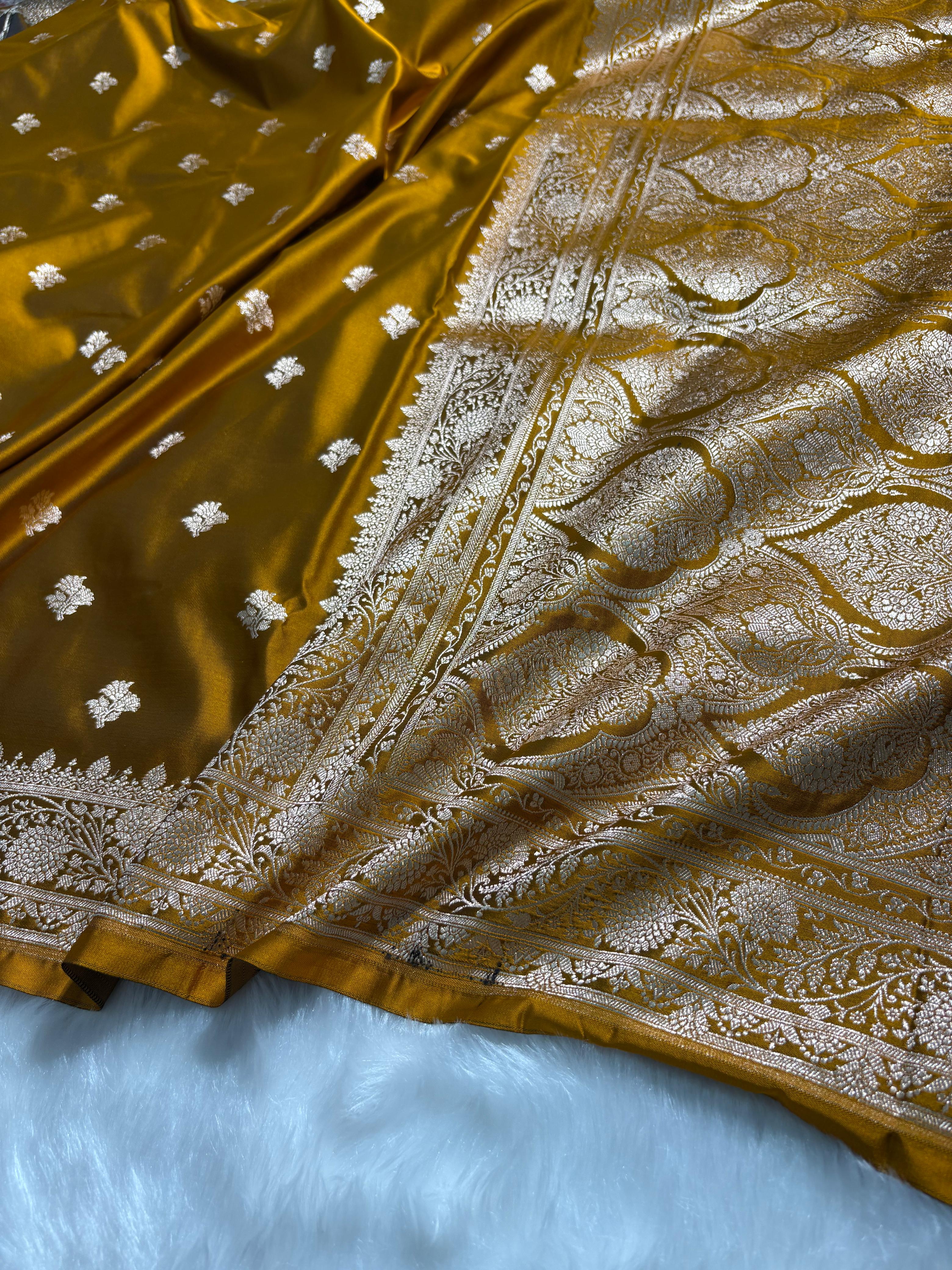 Mehandi Shades Katan Banarasi Silk Saree