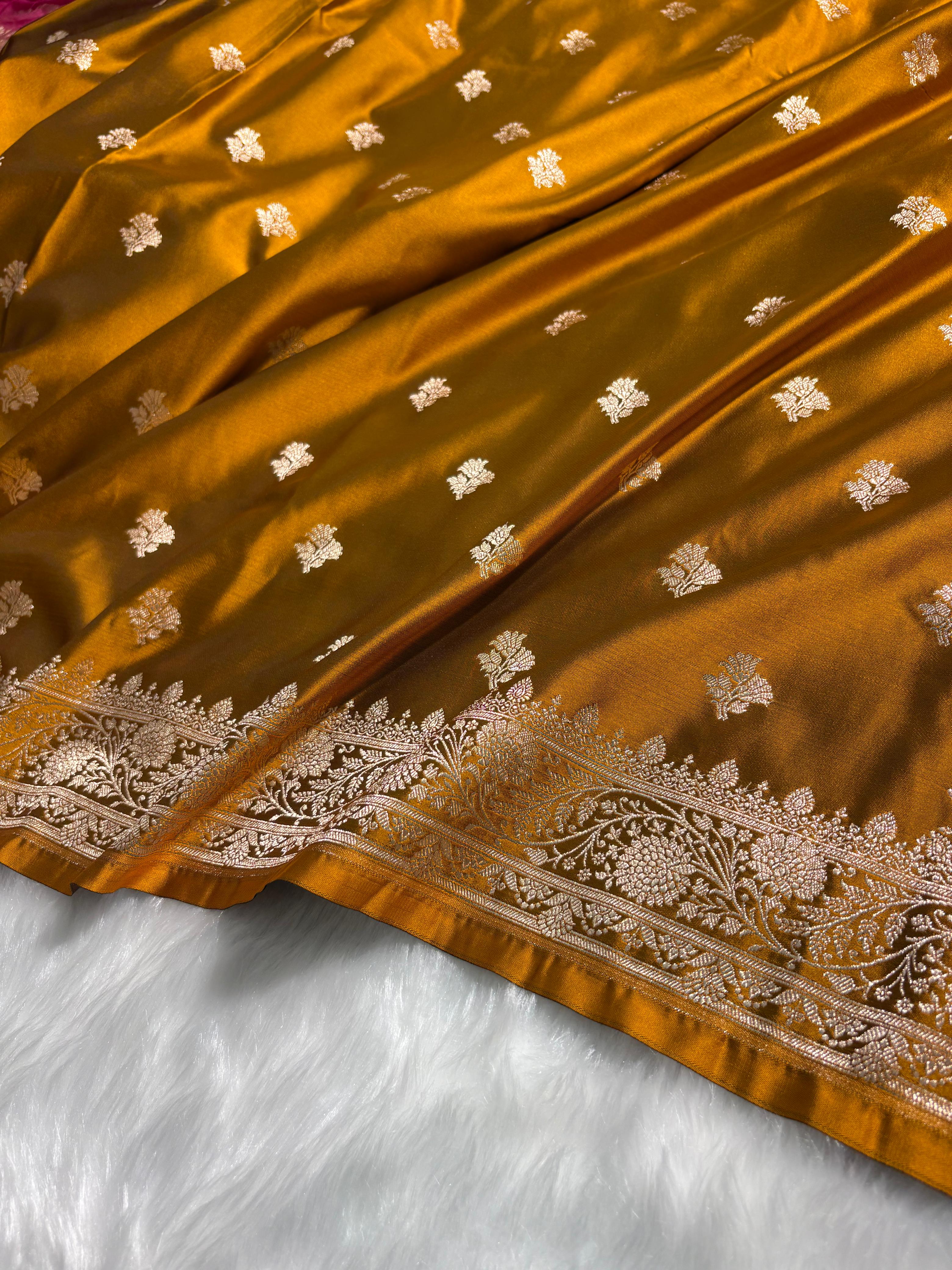 Mehandi Shades Katan Banarasi Silk Saree