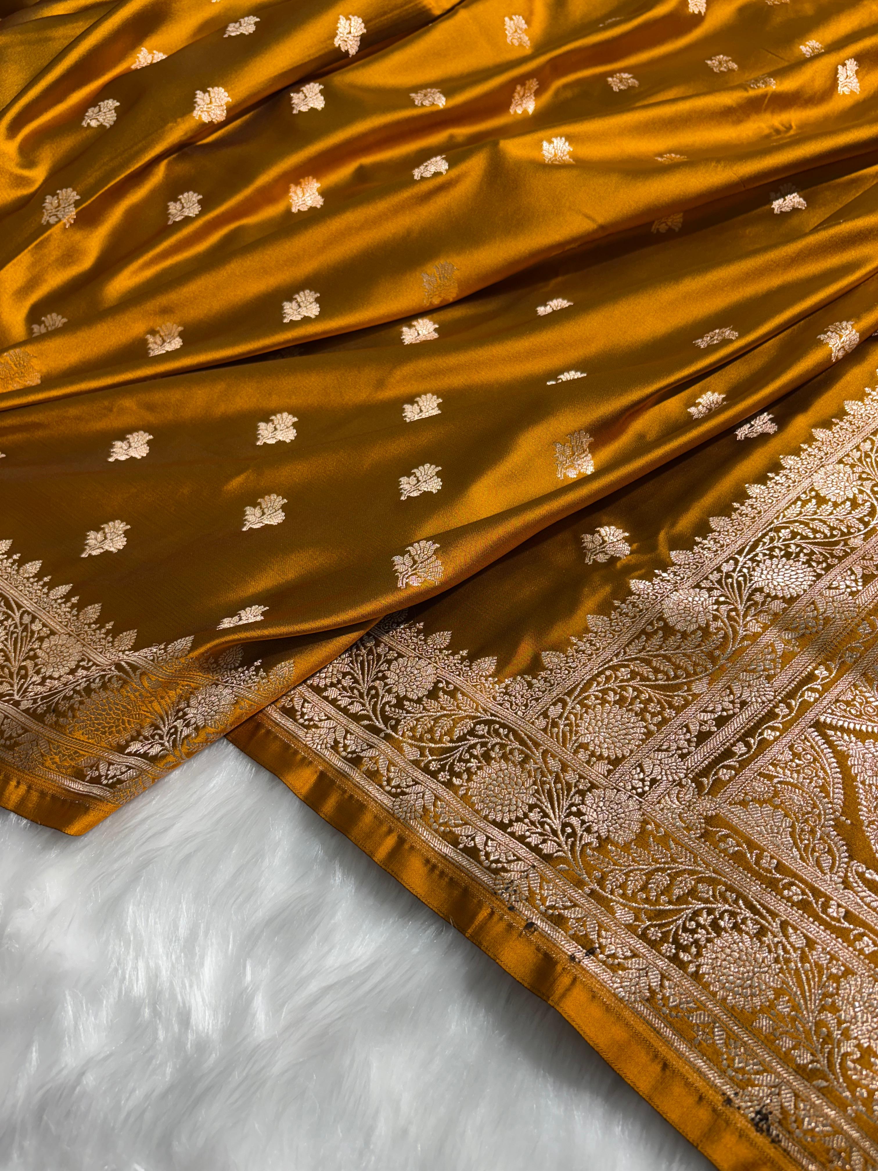 Mehandi Shades Katan Banarasi Silk Saree