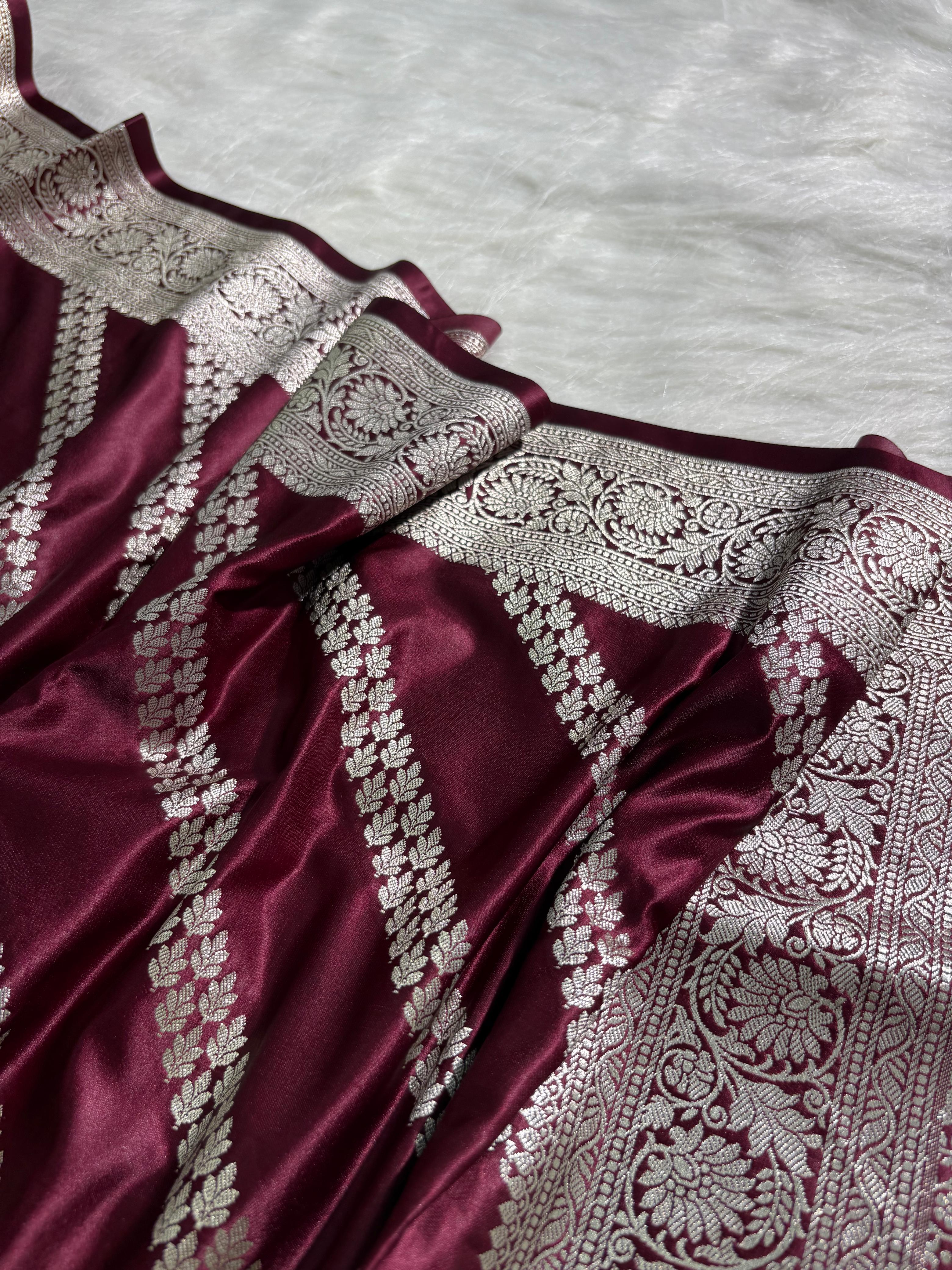 Wine Shade Cross Pattern Mashru Silk Saree