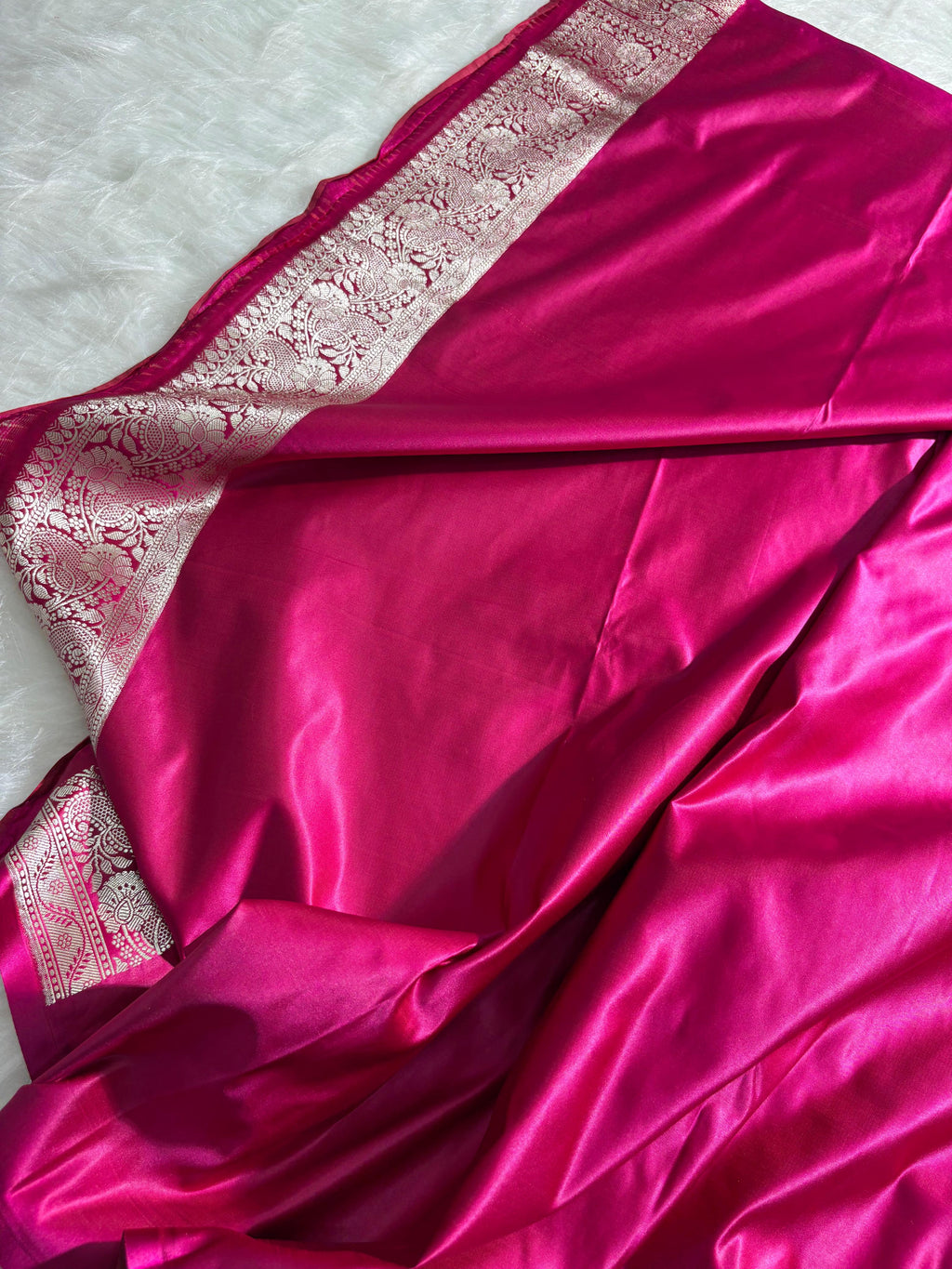 Fuchsia Pink Booti Pattern Satin Katan Silk Saree