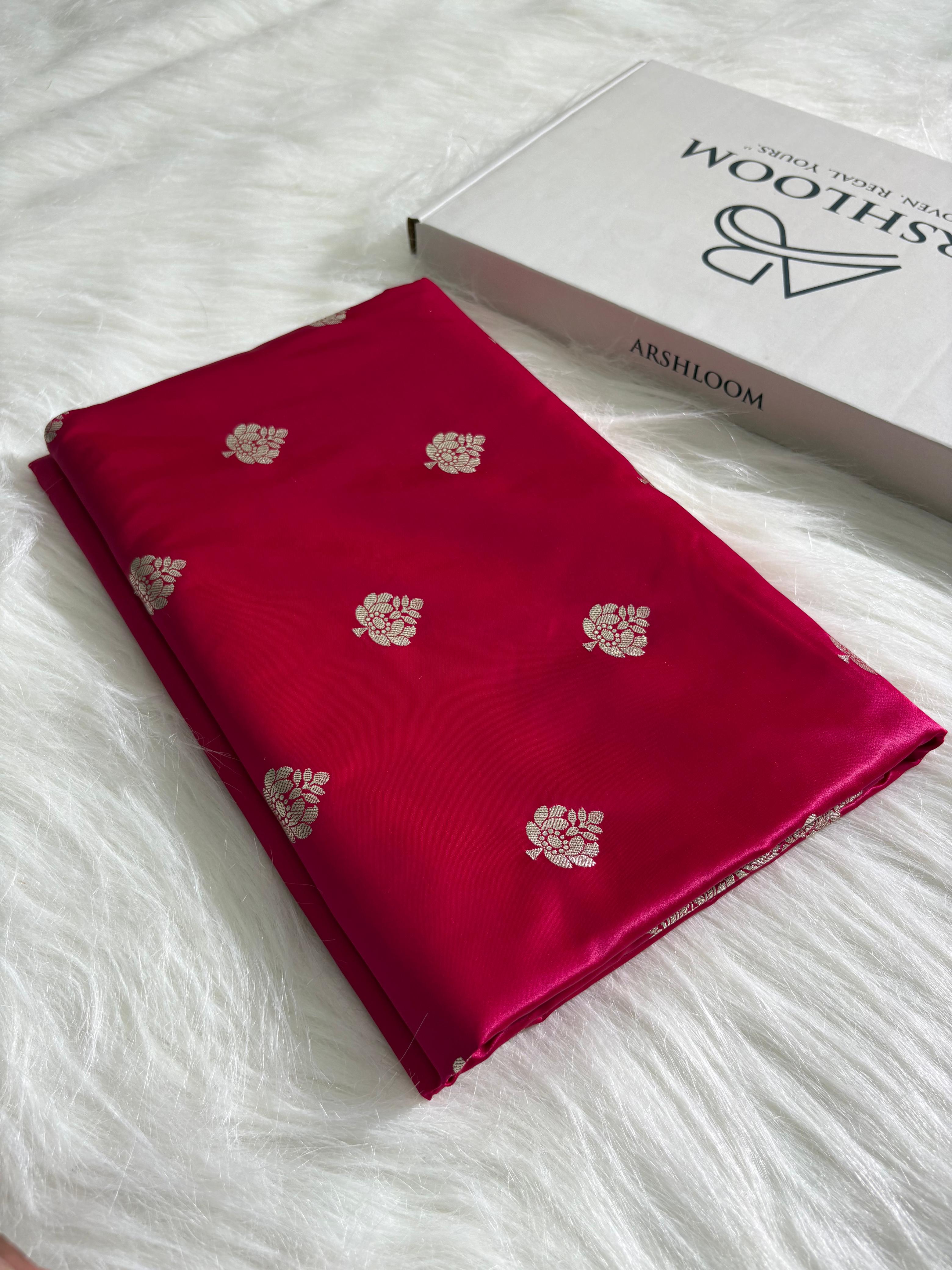 Rani Floral Booti Satin Katan Silk Saree